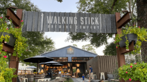 Exterior of Walking Stick Brewing Company, a popular craft brewery and gathering spot in the Garden Oaks neighborhood of Houston, Texas.