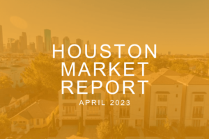 Houston Real Estate Market Report: Steady Growth and Increased Inventory in April 2023" displayed on a laptop screen showing housing market data and a graph.